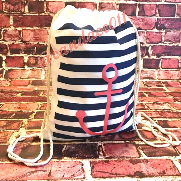 CC Boutique Handbags - Navy & Coral Graphic Anchor Print Backpack
